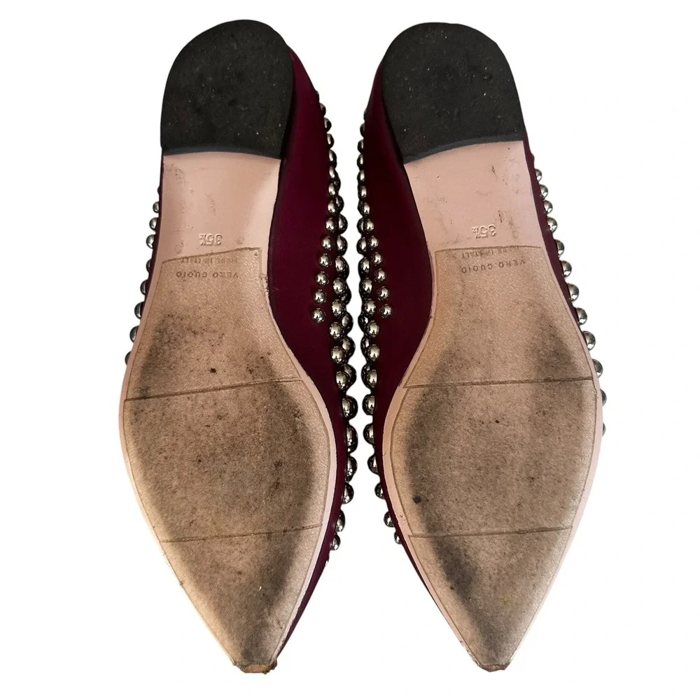 Red By Valentino Silver Studded Maroon flat Leather‎ Pointed Toe Shoe Size 7